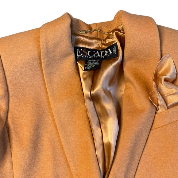 Vintage ESCADA Margaretha Ley Wool & Silk Camel Blazer Coat 36 Jacket - Picture 2 of 7